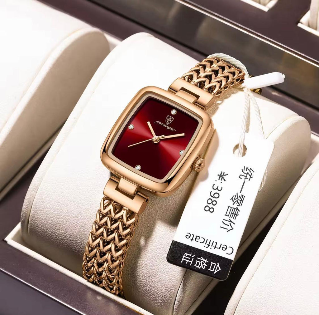 POEDAGAR Luxury Square Watch for Women – Stainless Steel Ladies Quartz Watch
