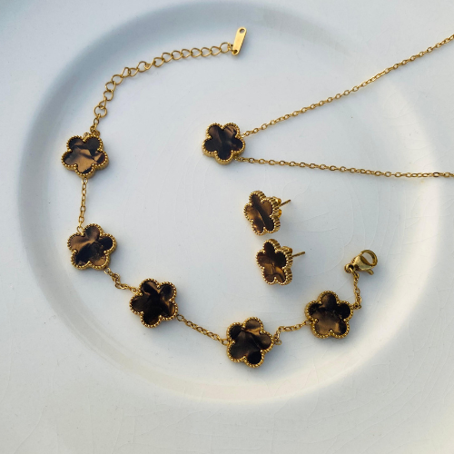 Arabic-Inspired Stainless Steel Jewelry Set – Elegant Necklace, Bracelet & Earrings for Women