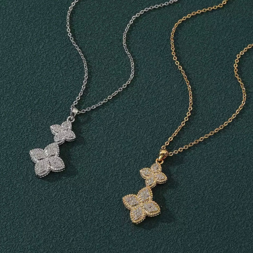 Women’s Flower Zircon Jewelry Set – Copper Pendant Necklace & Earrings for Party or Wedding